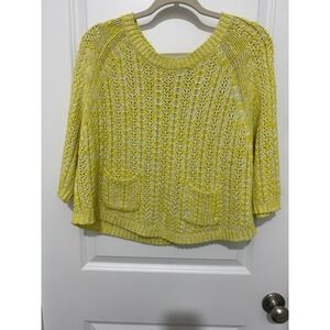 Moth by Anthropologie Yellow White Speckled Knit‎ Cropped Sweater Pockets